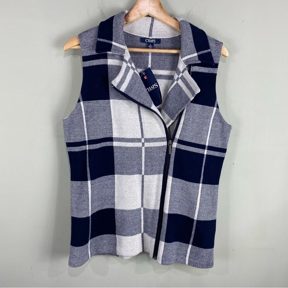 Chaps Asymmetrical Off Center Sleeveless Full Zip Up Plaid Vest Size Medium NWT - Picture 1 of 4